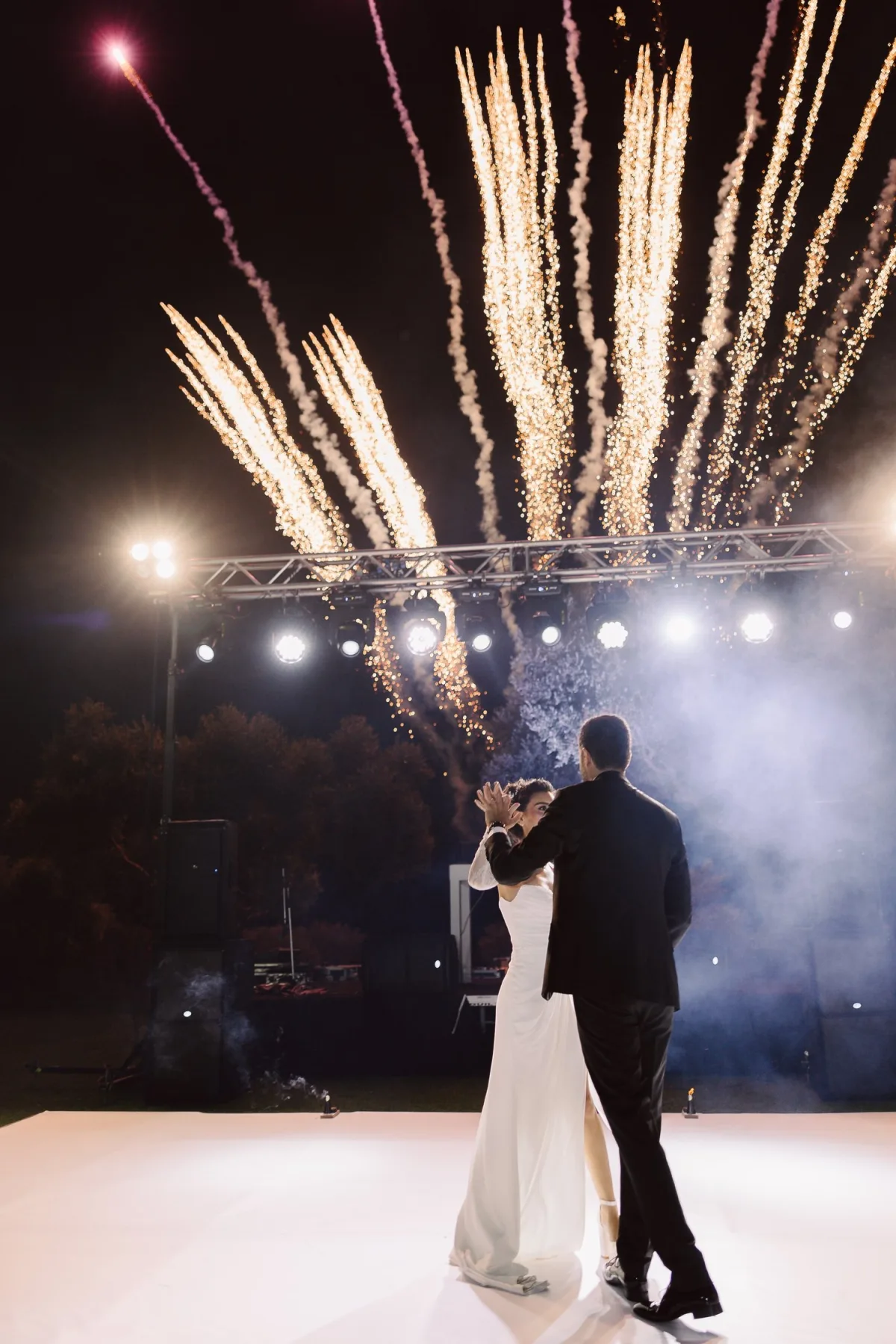 First dance and fireworks at a traditional Cypriot wedding reception in Lefkoşa